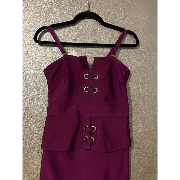 WOW Couture Purple Grommet Bandage Peplum Dress NWT Bodycon Mini Adjustable Sm - Picture 12 of 13